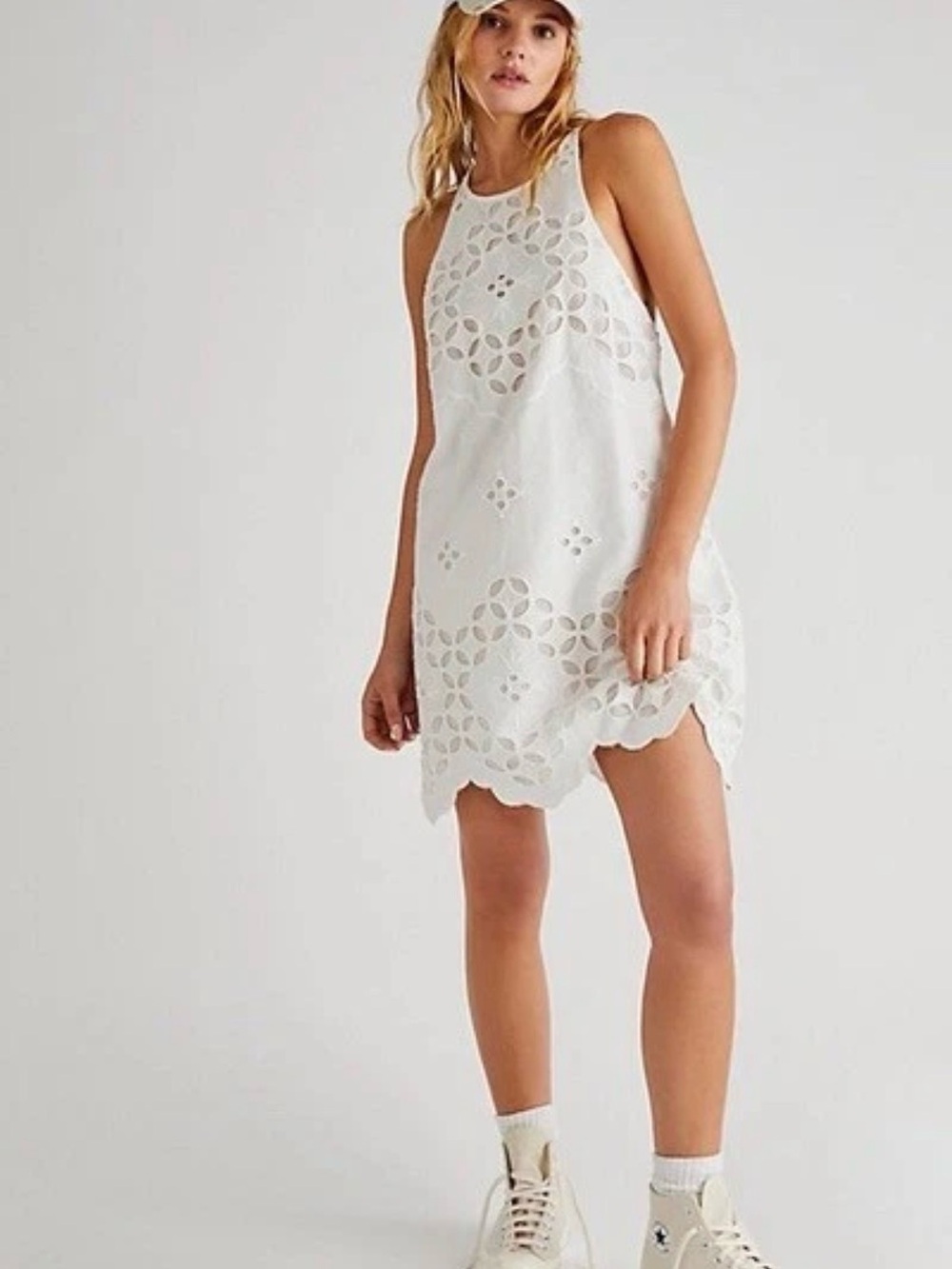 Girls' White Eyelet Cutout Shift Dress - Casual Summer Style